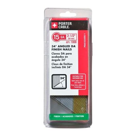 Dewalt Collated Finishing Nail, 2-1/2 in L, 15 ga, Galvanized PDA15250G-1